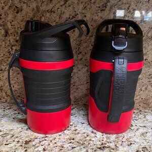 Under Armor Bundle of Two 64 oz water Jugs W/Handle Red/Black